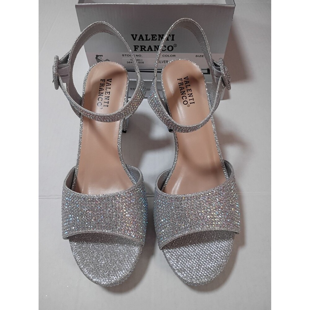 Valenti Franco Silver Glitter Ankle-Strap Women's Heels Size 9